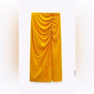 Zara Yellow Mustard Jacquard Floral Skirt worn once